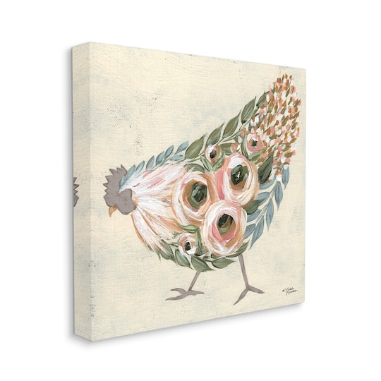 Stupell Industries Vintage Farm Chicken Pink Floral Body Canvas Wall Art